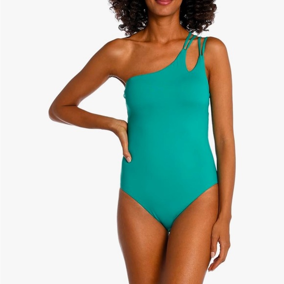 NWT La Blanca Women's Island Goddess Strappy Shoulder One Piece Swimsuit Sz 14 - Picture 4 of 8